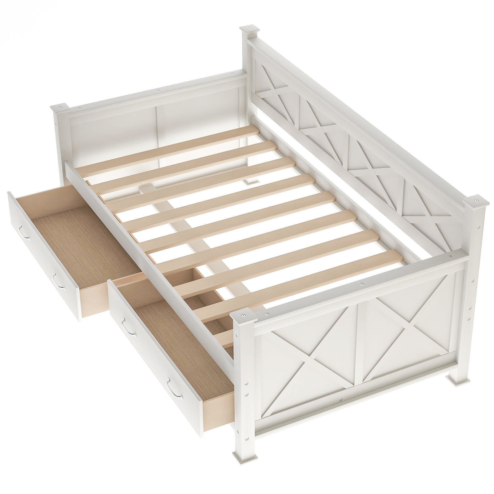 Twin White Wood Daybed with Two Large Drawers-Daybed-HomeDaybed