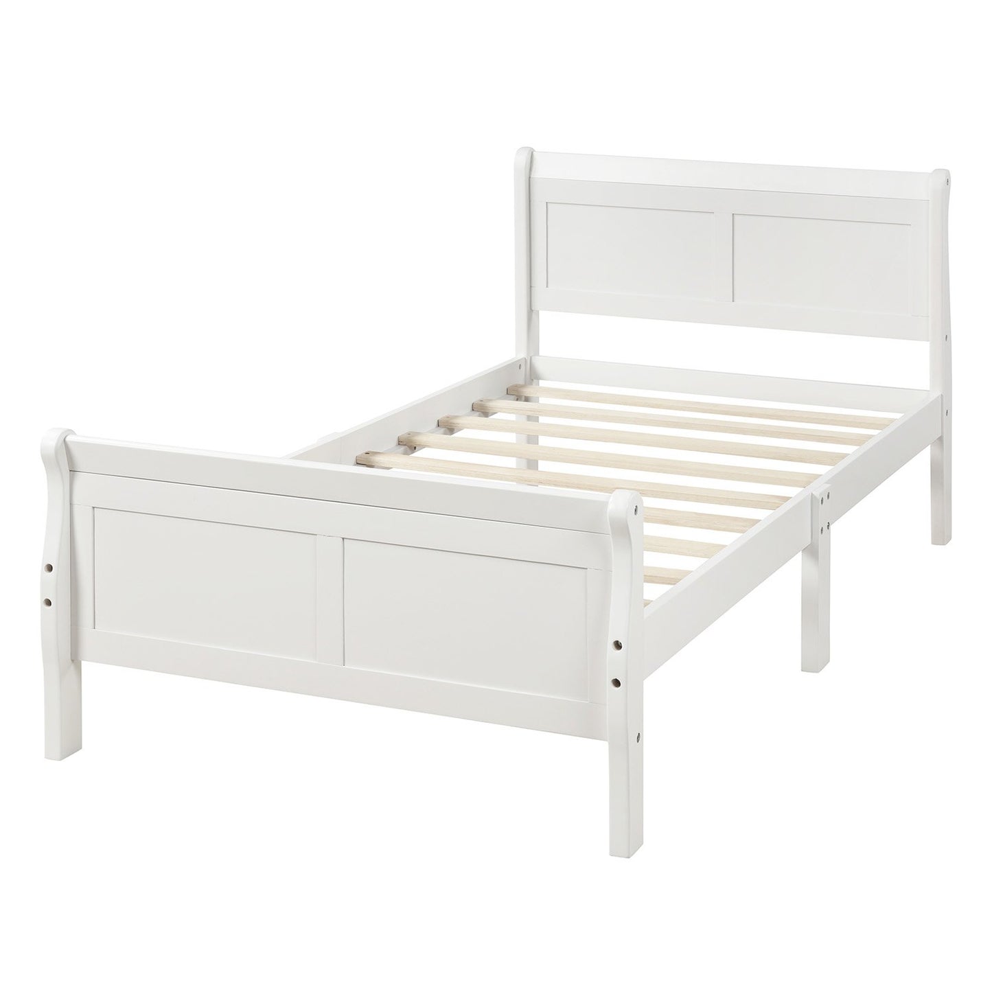 Twin White Wood Platform Bed with Headboard and Footboard-Platform Bed-HomeDaybed