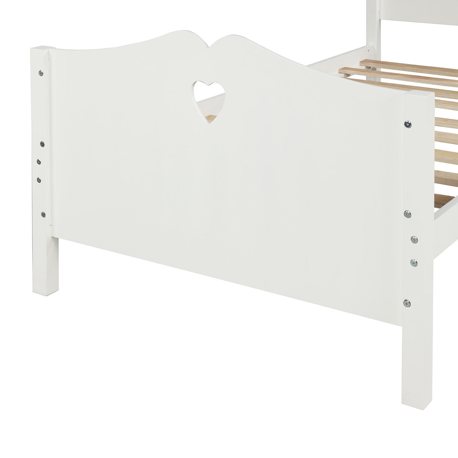 Twin White Wood Platform Bed with Heart Detail to Headboard and Footboard-Platform Bed-HomeDaybed