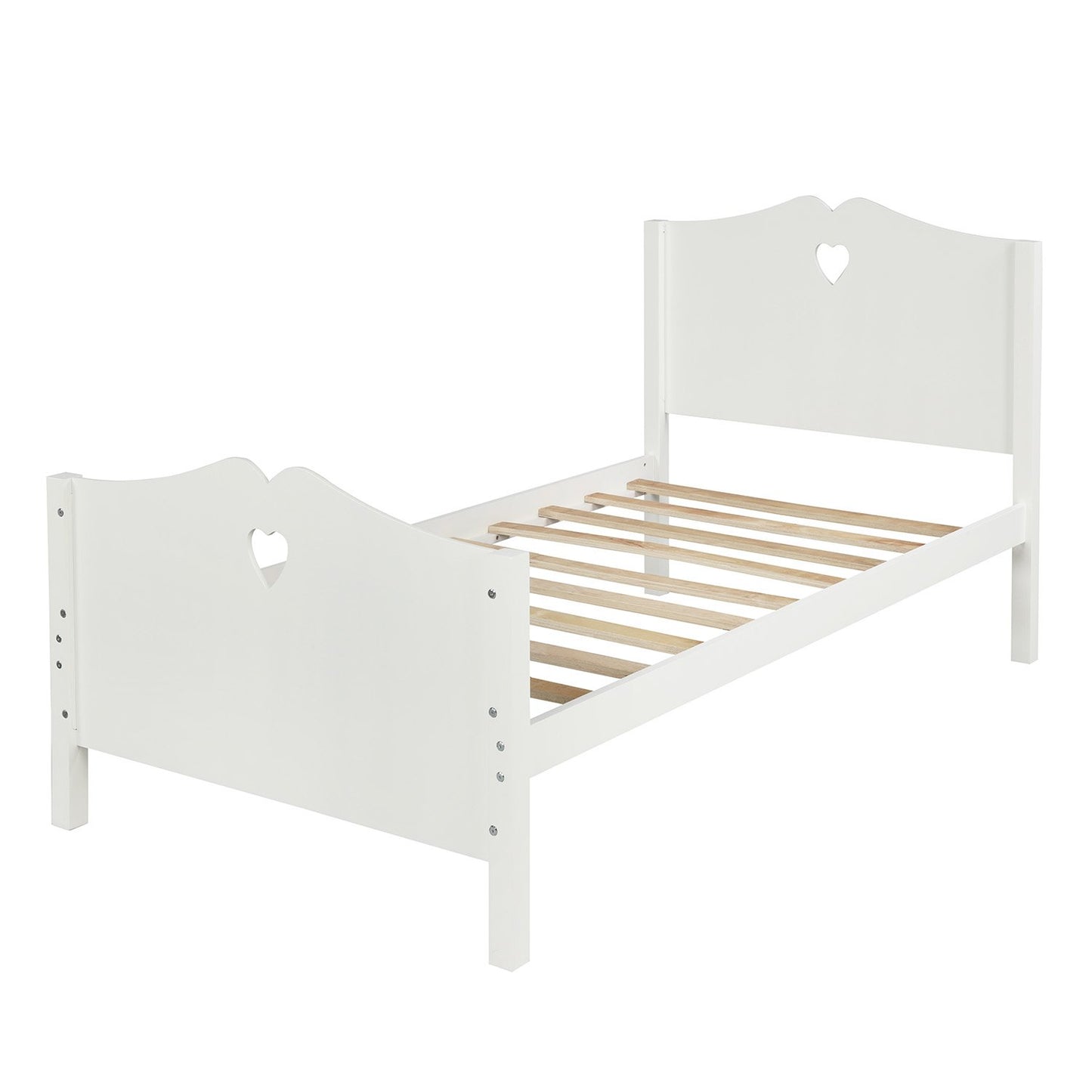 Twin White Wood Platform Bed with Heart Detail to Headboard and Footboard-Platform Bed-HomeDaybed