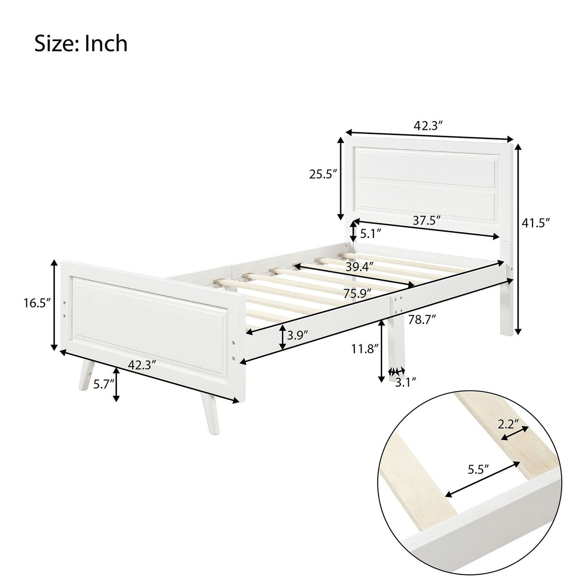 Twin White Wood Platform Bed with High-Profile Headboard – HOMEDAYBED