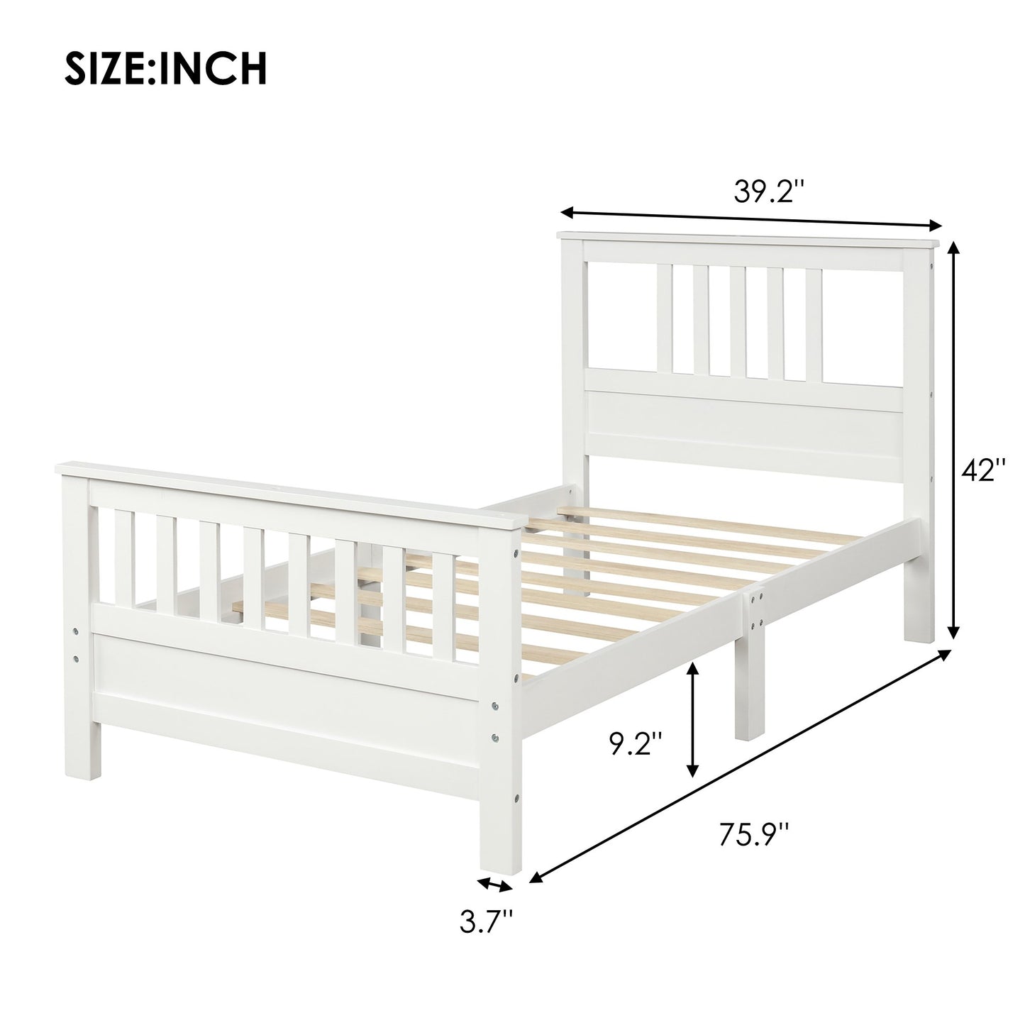 Twin White Wood Platform Bed with Slatted Headboard and Footboard-Platform Bed-HomeDaybed