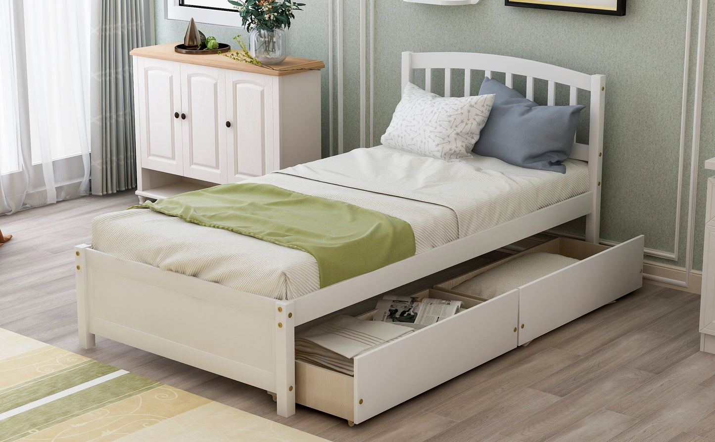 Twin White Wood Platform Bed with Two Drawers-Platform Bed-HomeDaybed